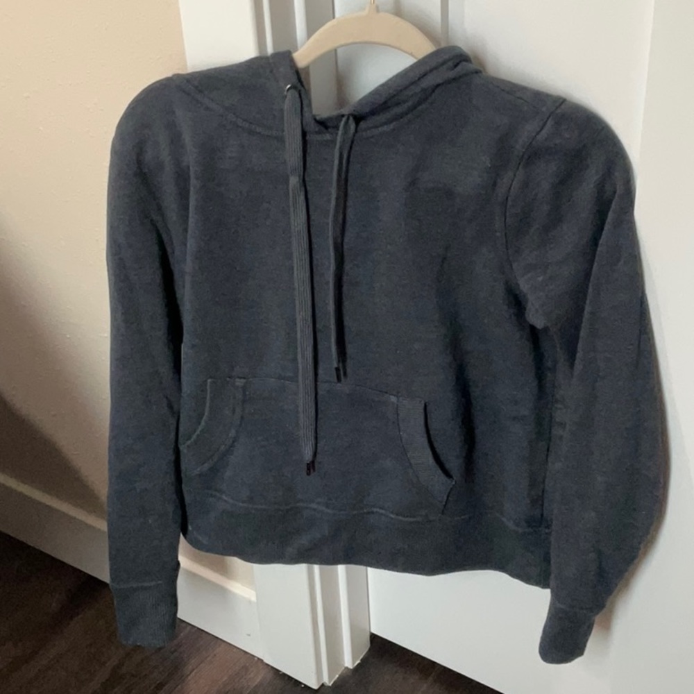 Plain grey hoodie.
